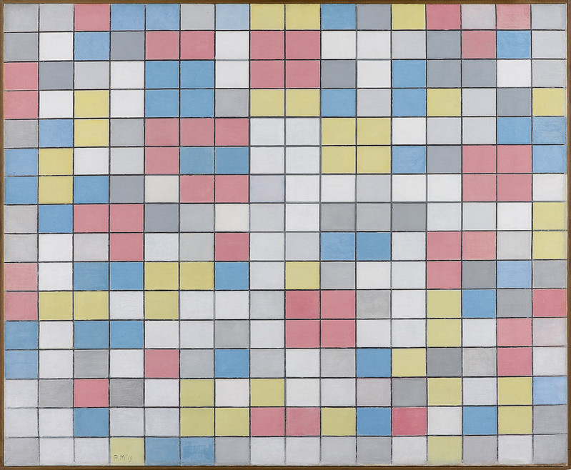 Pit Mondrian slika ritam grupisanjem boja u pravilno podeljenoj slici na kvadratna polja